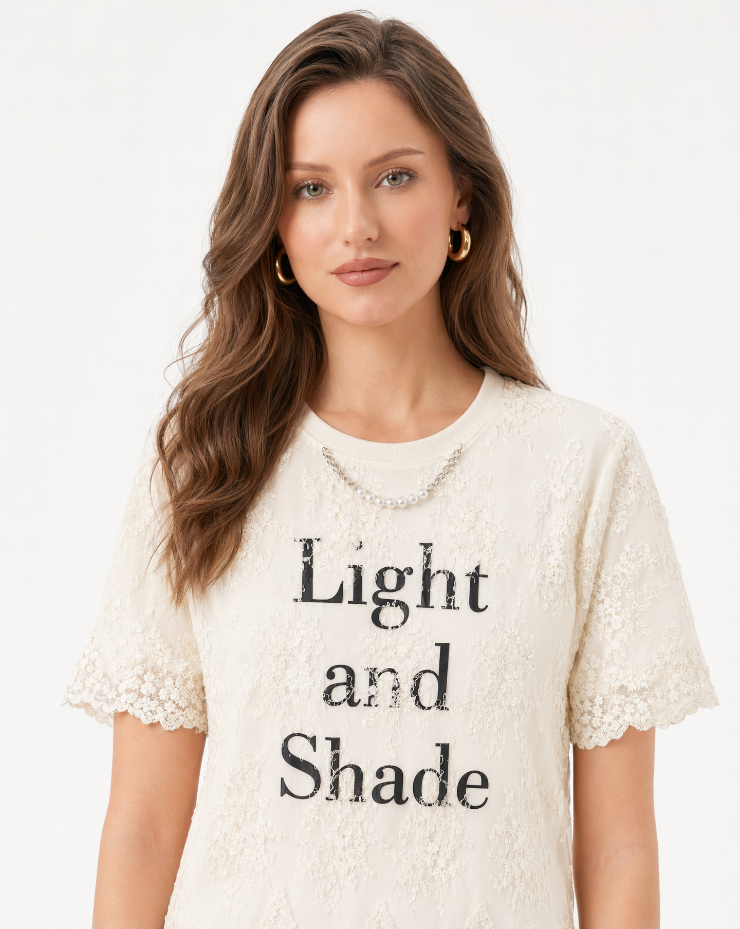 Playera con Encaje "Light and Shade" Beis - nn.studio Style 6791