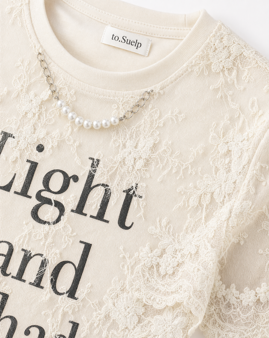 Playera con Encaje "Light and Shade" Beis - nn.studio Style 6791