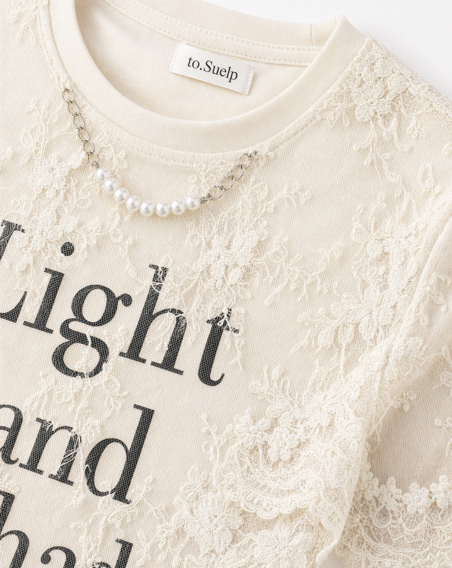Playera con Encaje "Light and Shade" Beis - nn.studio Style 6791