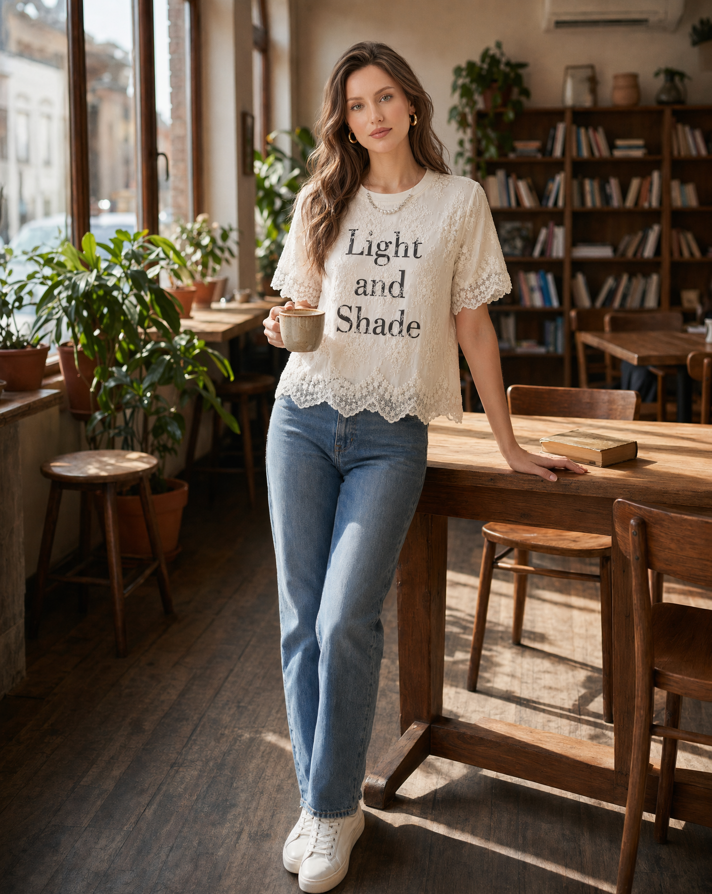 Playera con Encaje "Light and Shade" Beis - nn.studio Style 6791