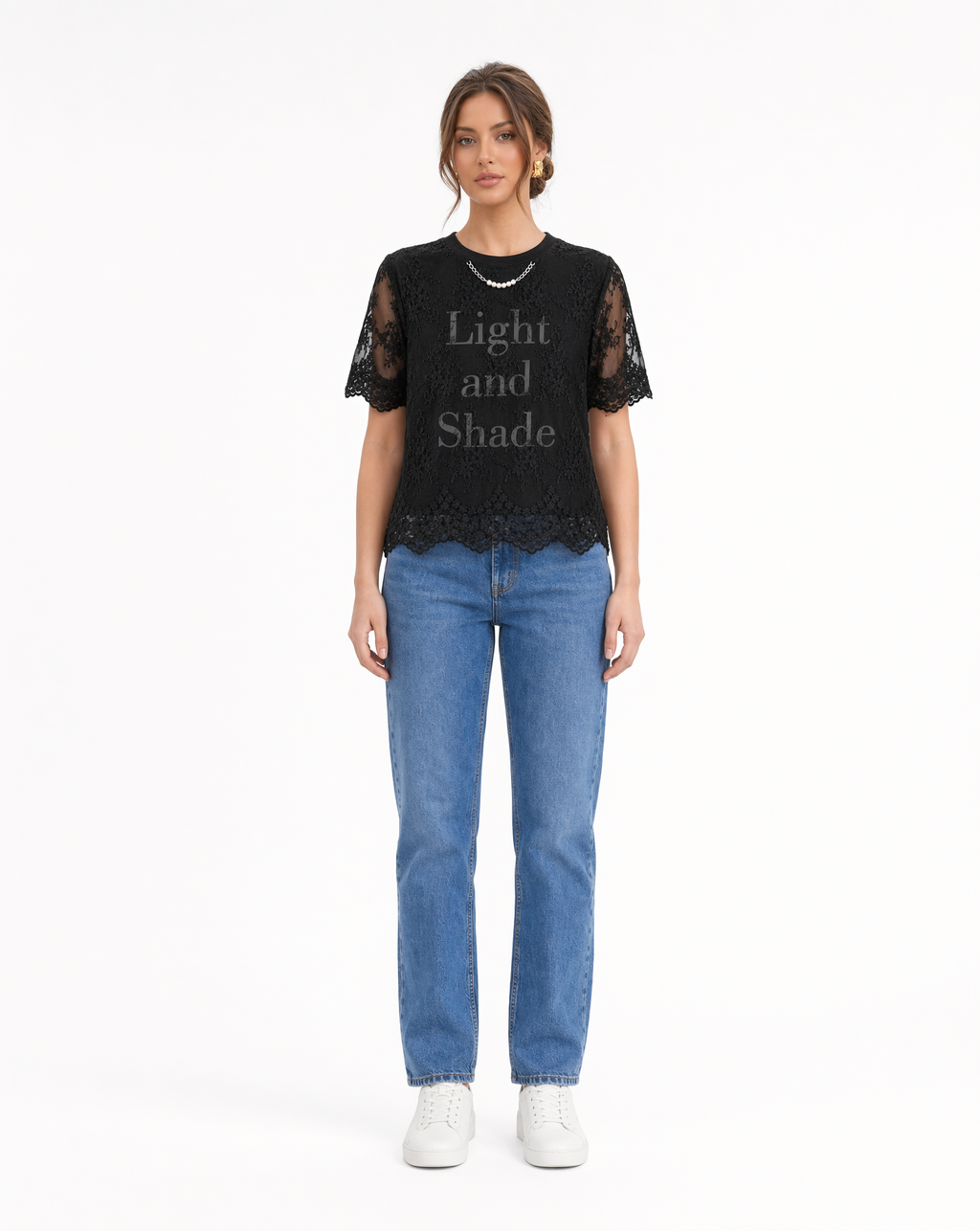 Playera con Encaje "Light and Shade" Negro - nn.studio Style 6791