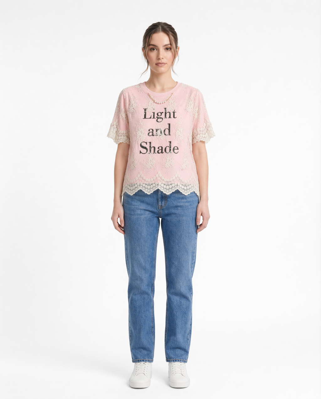 Playera con Encaje "Light and Shade" Rosa - nn.studio Style 6791