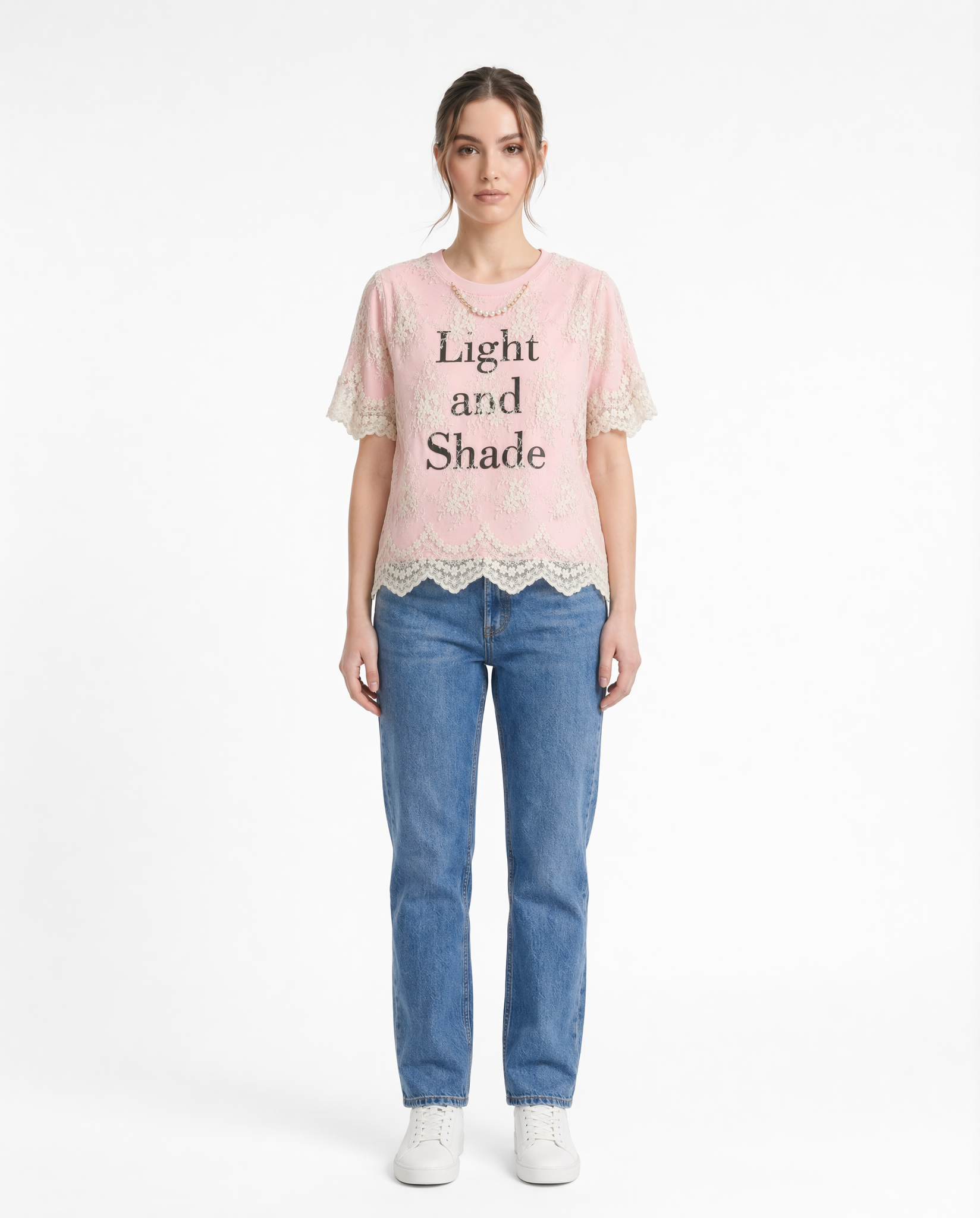Playera con Encaje "Light and Shade" Rosa - nn.studio Style 6791
