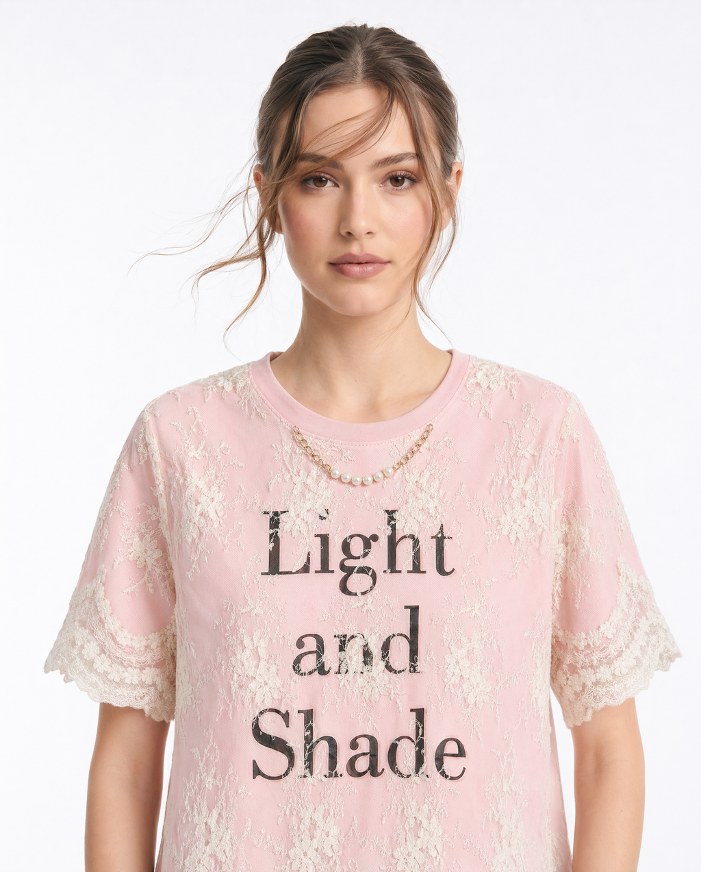 Playera con Encaje "Light and Shade" Rosa - nn.studio Style 6791