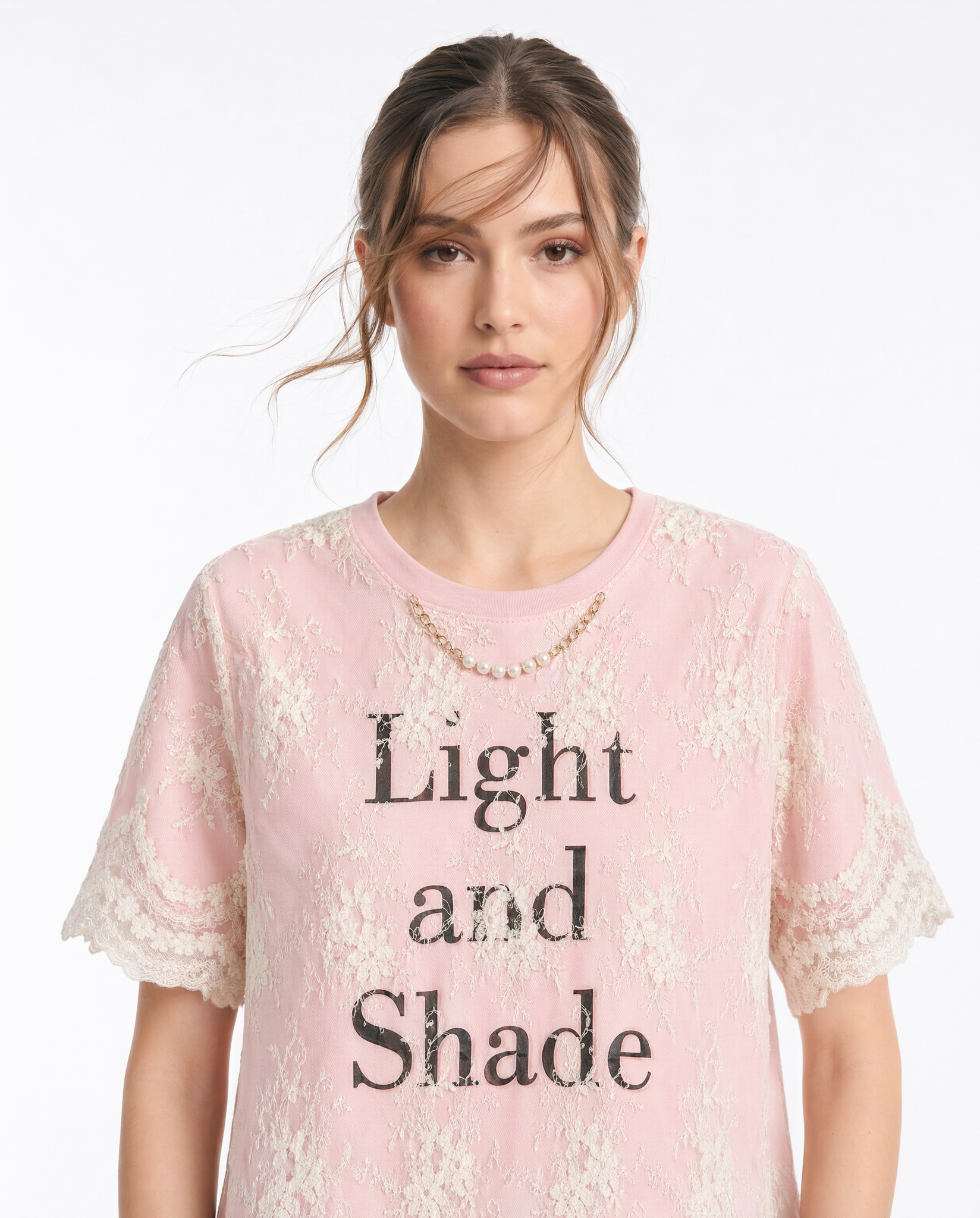 Playera con Encaje "Light and Shade" Rosa - nn.studio Style 6791