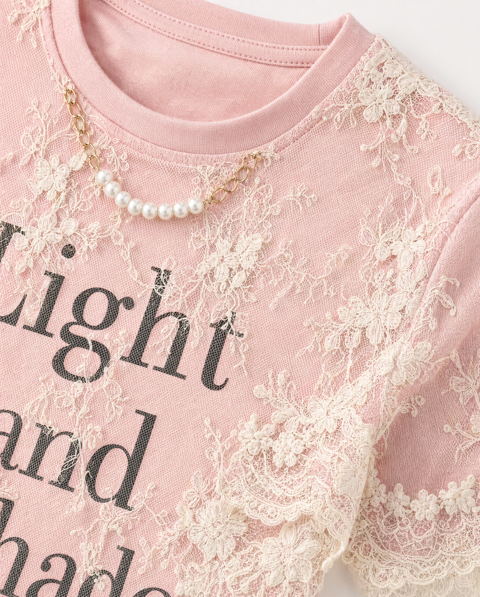 Playera con Encaje "Light and Shade" Rosa - nn.studio Style 6791