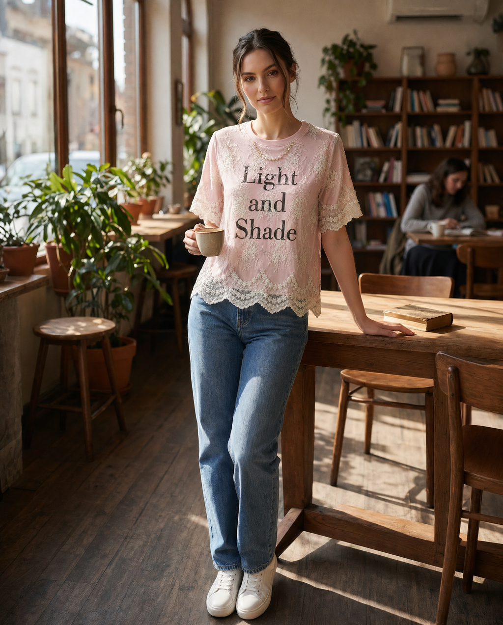 Playera con Encaje "Light and Shade" Rosa - nn.studio Style 6791