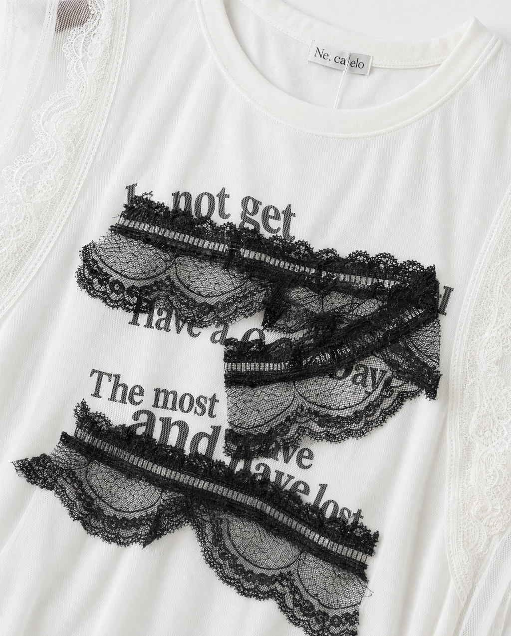 Top Sin Mangas con Encaje y Gasa Blanco - nn.studio Style F6767