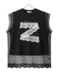 Top Sin Mangas con Encaje y Gasa Negro - nn.studio Style F6767