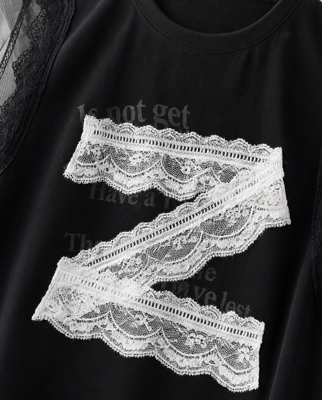 Top Sin Mangas con Encaje y Gasa Negro - nn.studio Style F6767