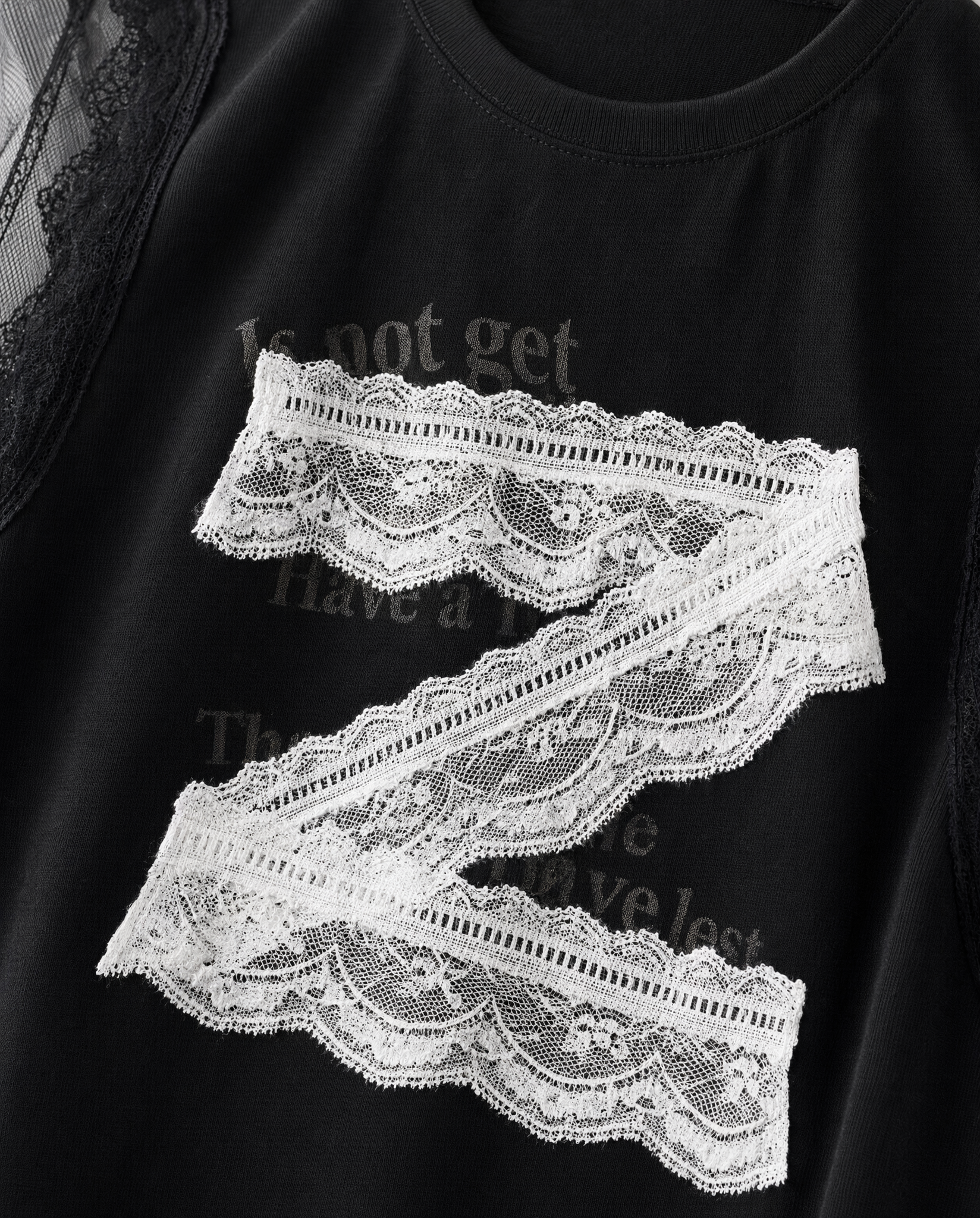 Top Sin Mangas con Encaje y Gasa Negro - nn.studio Style F6767