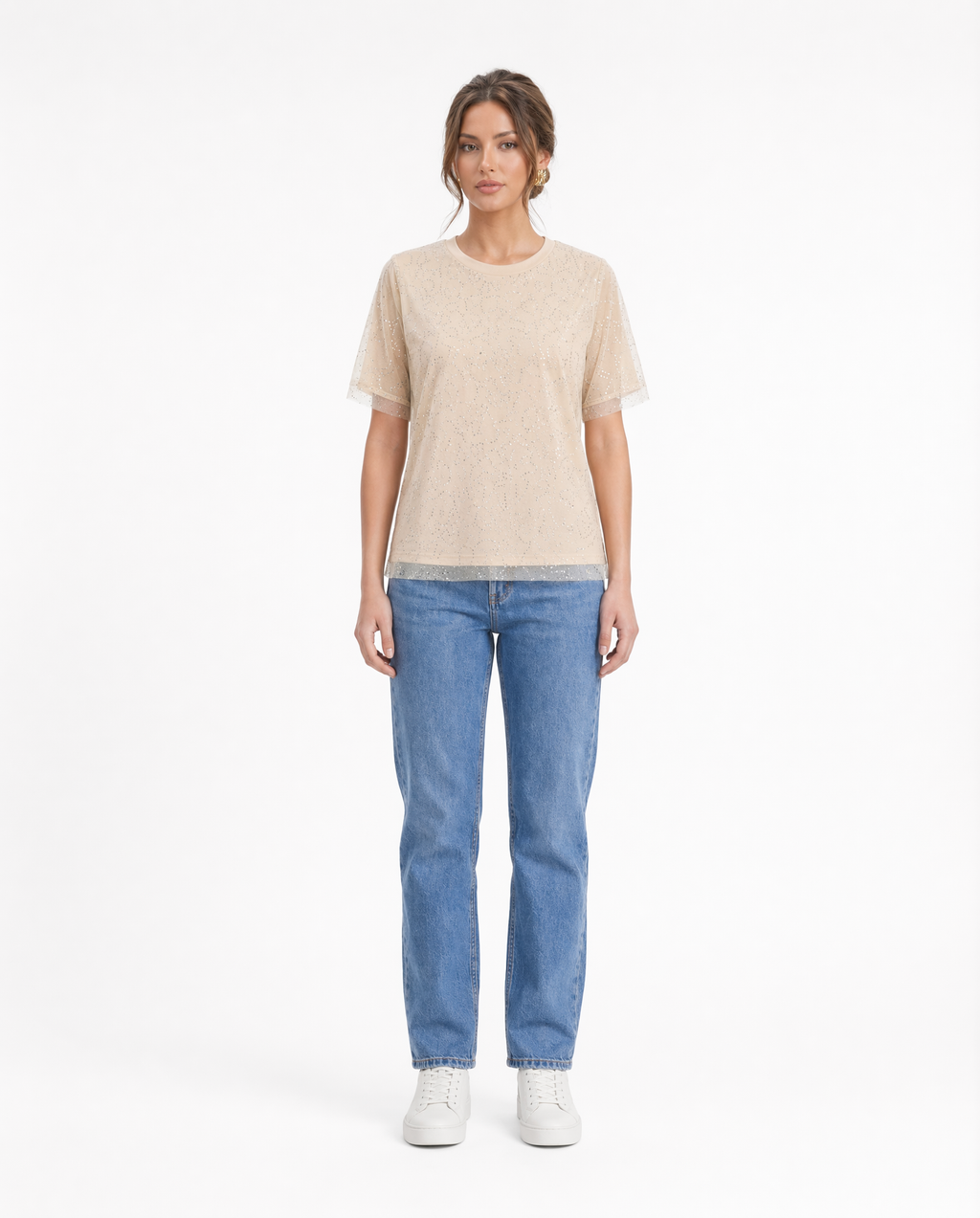 Playera Básica con Micro Destellos Beis - nn.studio Style 6790