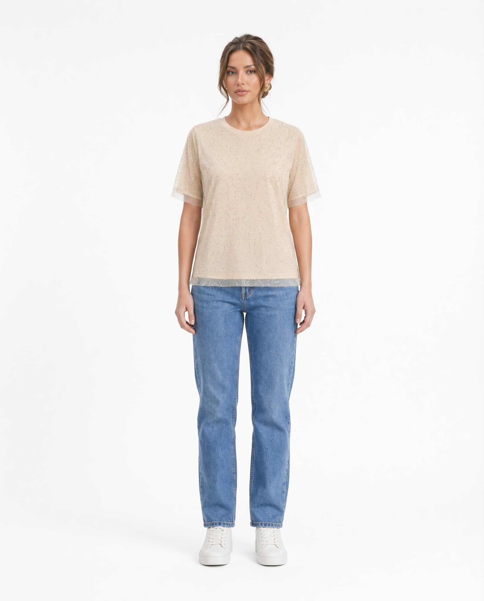 Playera Básica con Micro Destellos Beis - nn.studio Style 6790