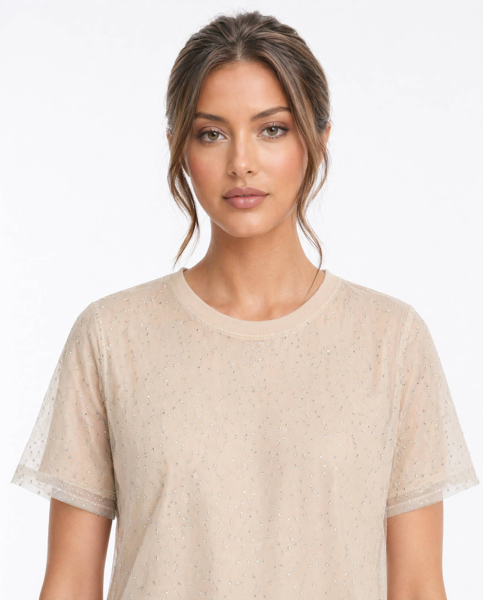 Playera Básica con Micro Destellos Beis - nn.studio Style 6790