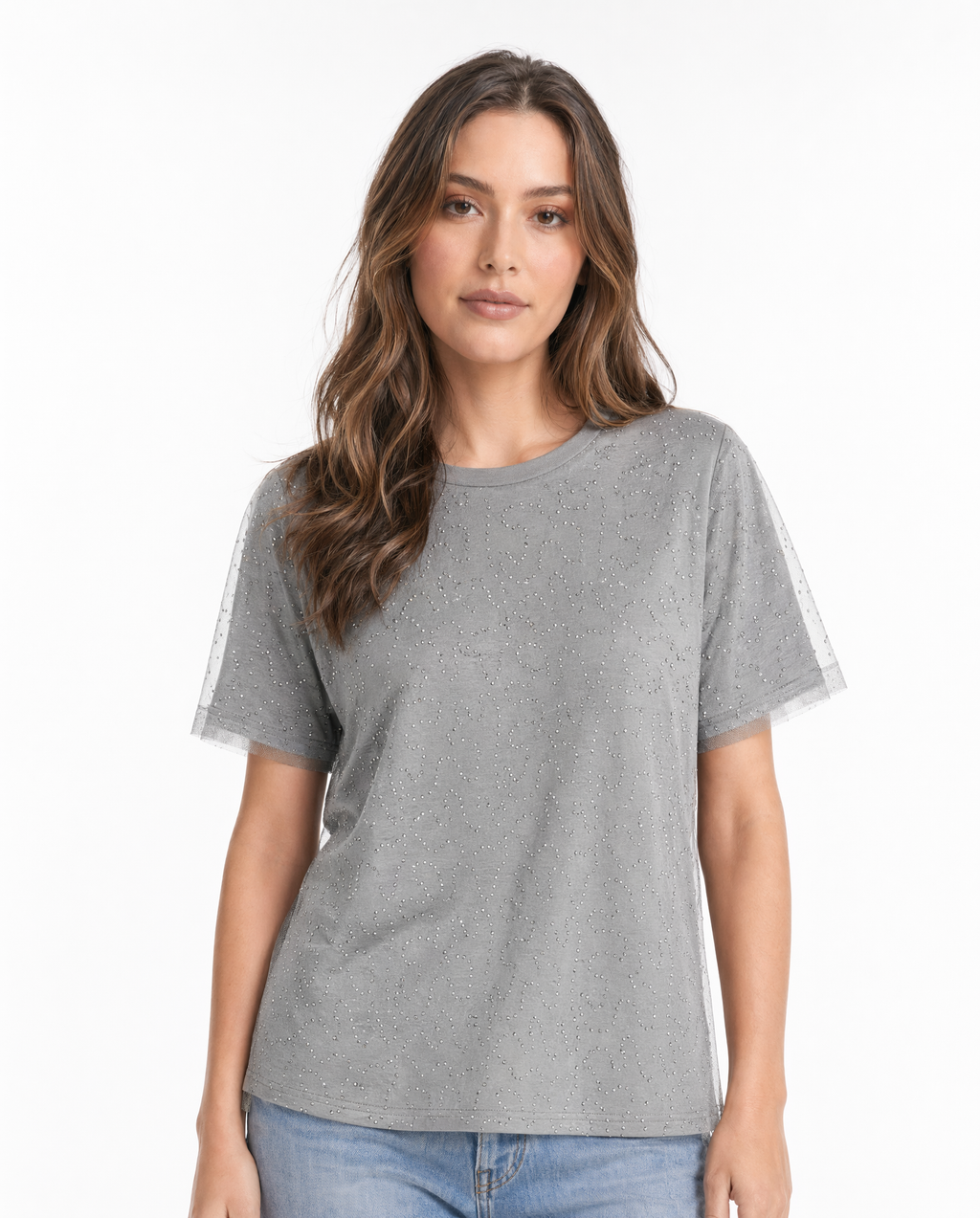Playera Básica con Micro Destellos Gris - nn.studio Style 6790