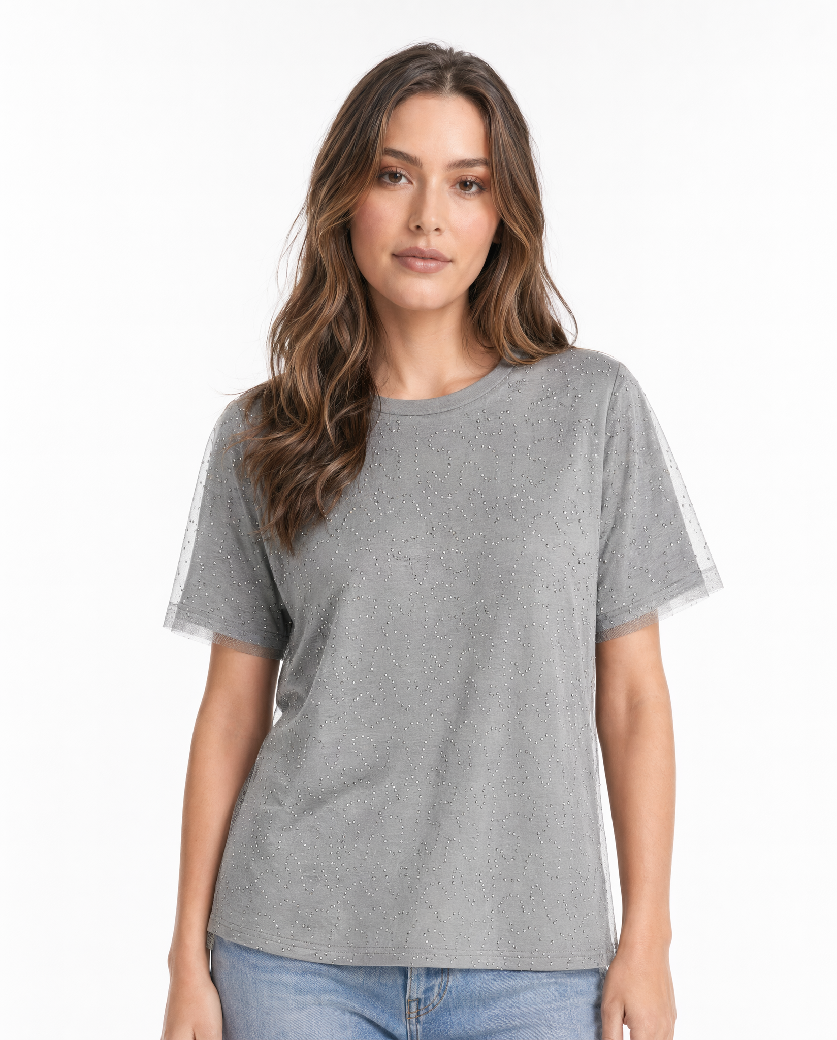 Playera Básica con Micro Destellos Gris - nn.studio Style 6790