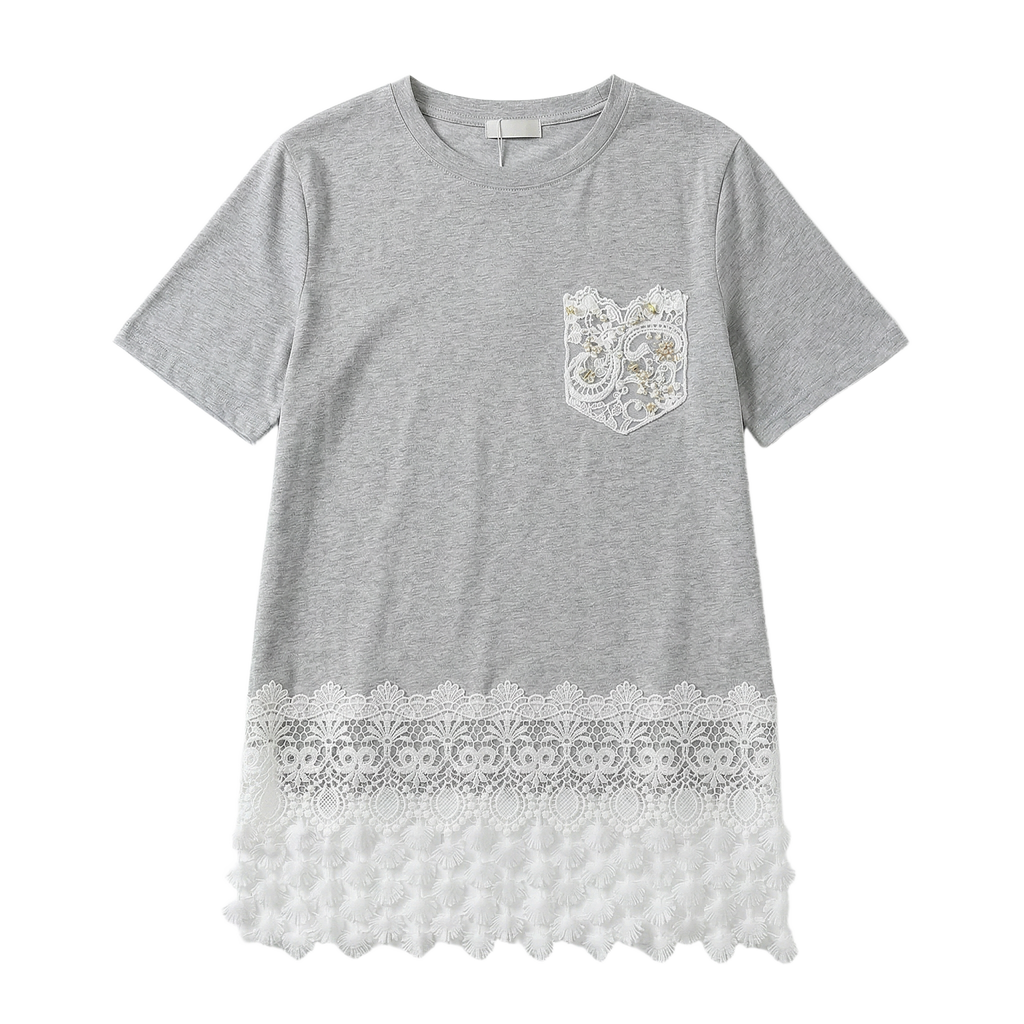Playera con Bolsillo Bordado y Crochet Gris - nn.studio Style 6793