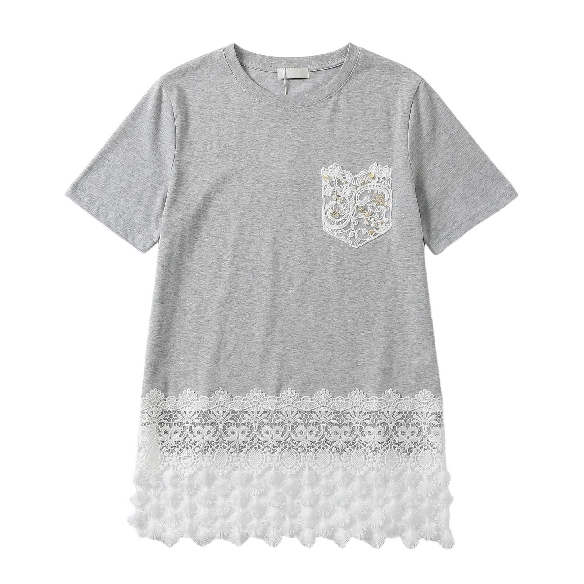 Playera con Bolsillo Bordado y Crochet Gris - nn.studio Style 6793