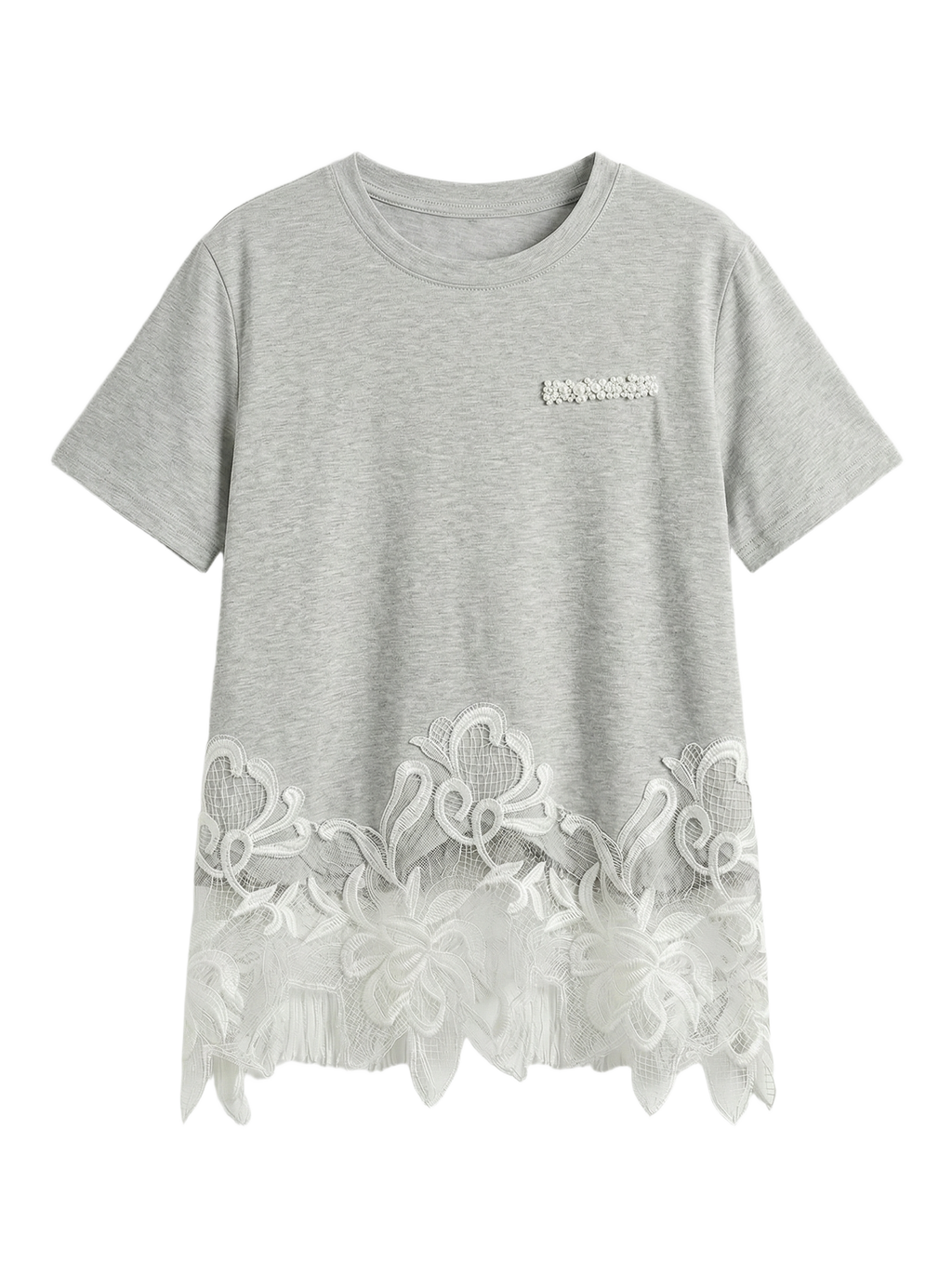 Playera con Detalle Floral en Orilla Gris - nn.studio Style 6794