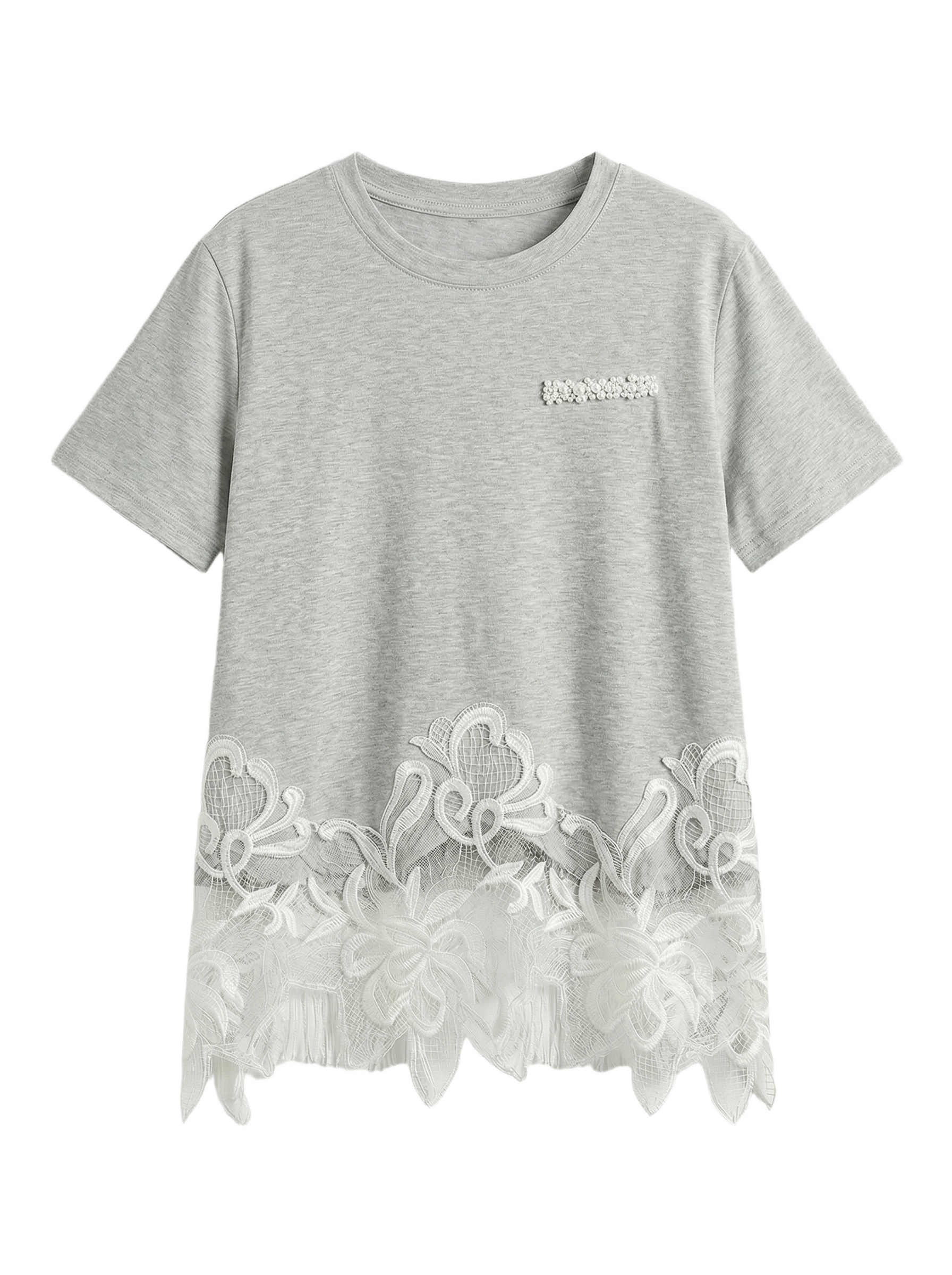Playera con Detalle Floral en Orilla Gris - nn.studio Style 6794