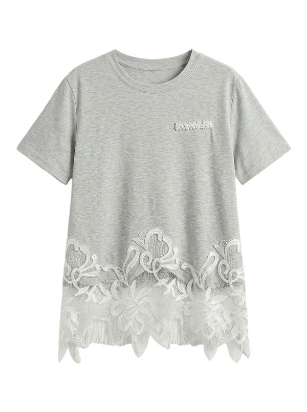 Playera con Detalle Floral en Orilla Gris - nn.studio Style 6794