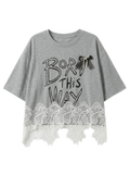 Playera "Born This Way" con Encaje Gris - nn.studio Style 6795