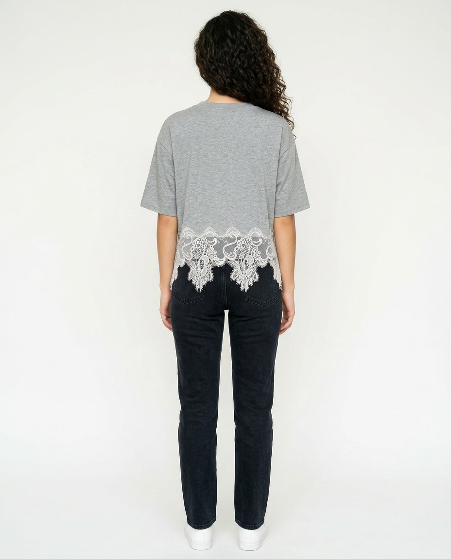 Playera "Born This Way" con Encaje Gris - nn.studio Style 6795