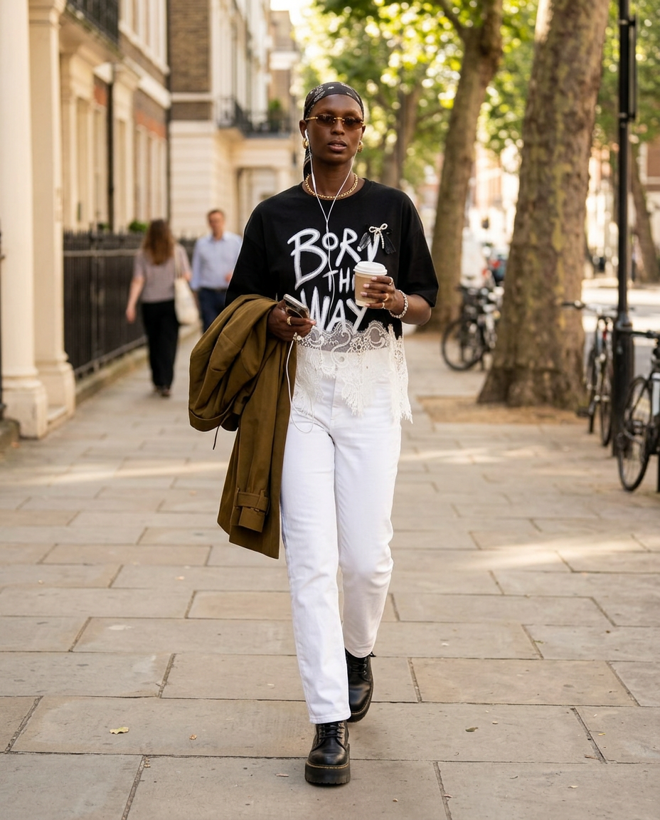 Playera "Born This Way" con Encaje Negro - nn.studio Style 6795