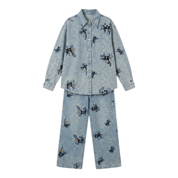 Conjunto Denim 2 Piezas Bordado Mariposas Azul denim - nn.studio Style Y3573