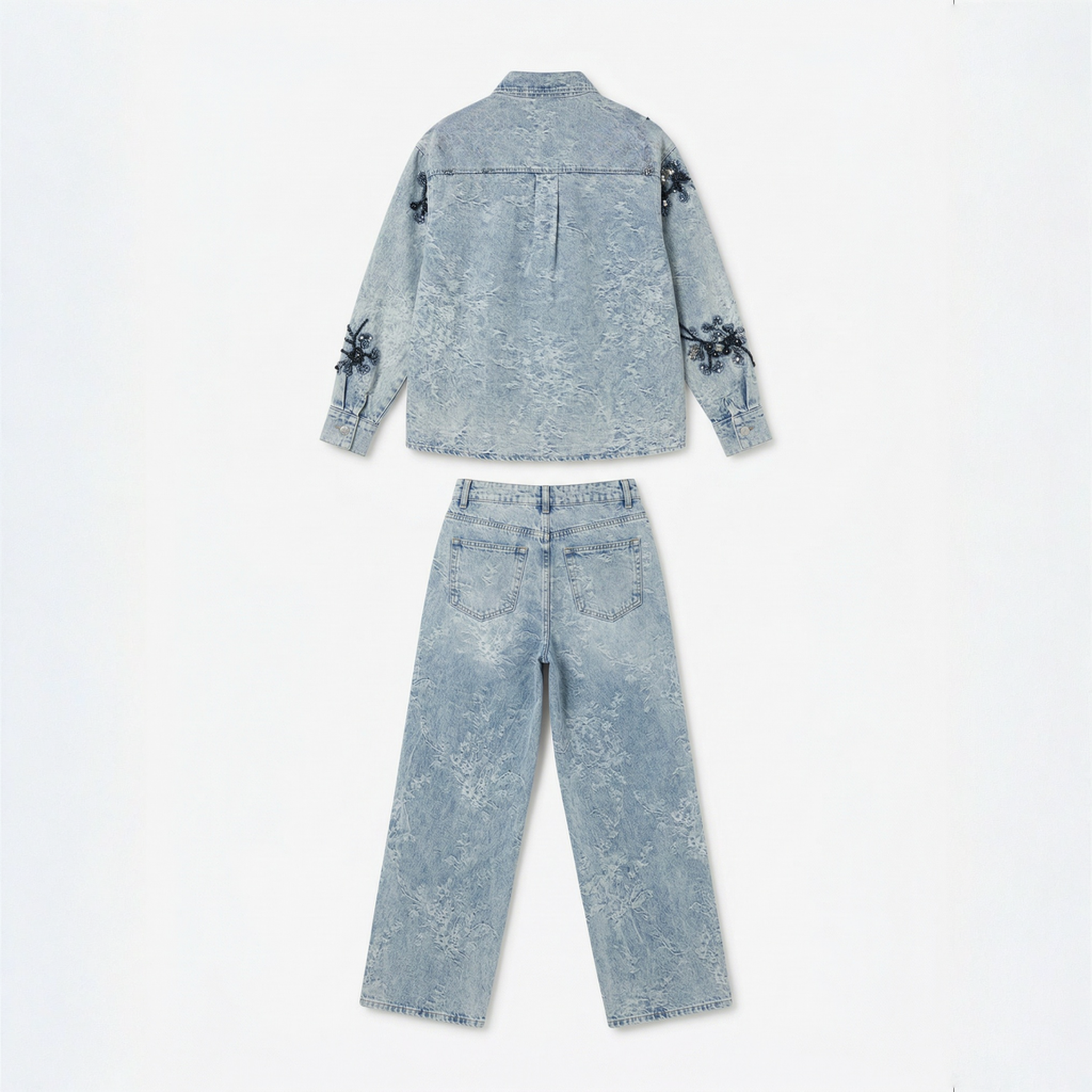 Conjunto Denim 2 Piezas Bordado Mariposas Azul denim - nn.studio Style Y3573