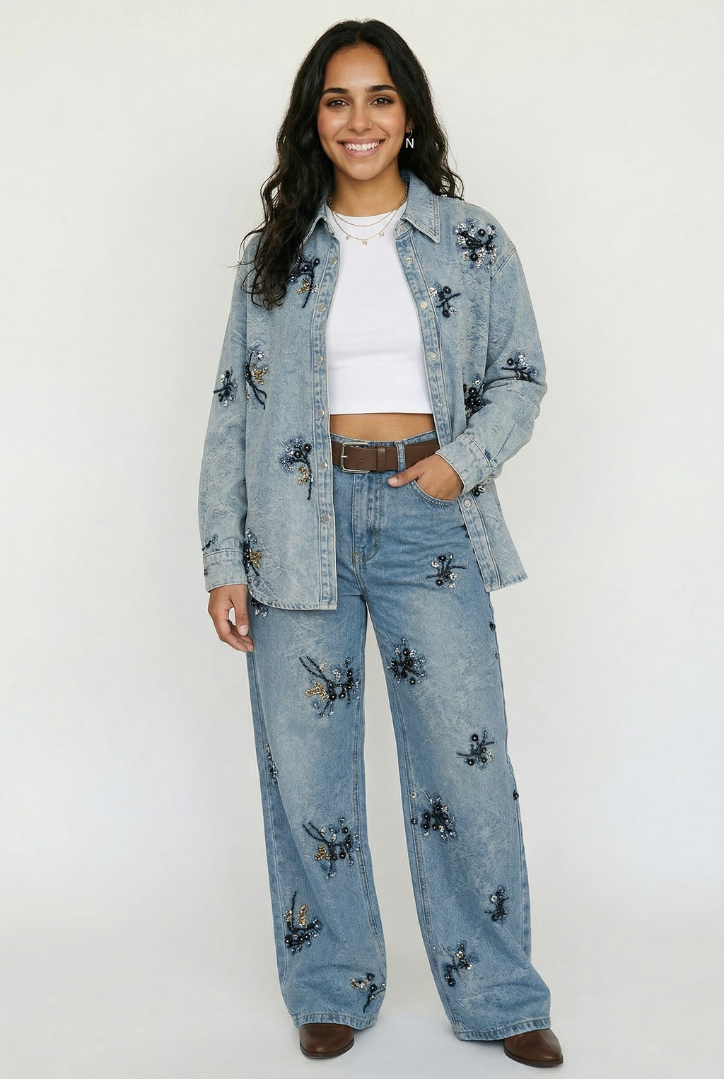 Conjunto Denim 2 Piezas Bordado Mariposas Azul denim - nn.studio Style Y3573