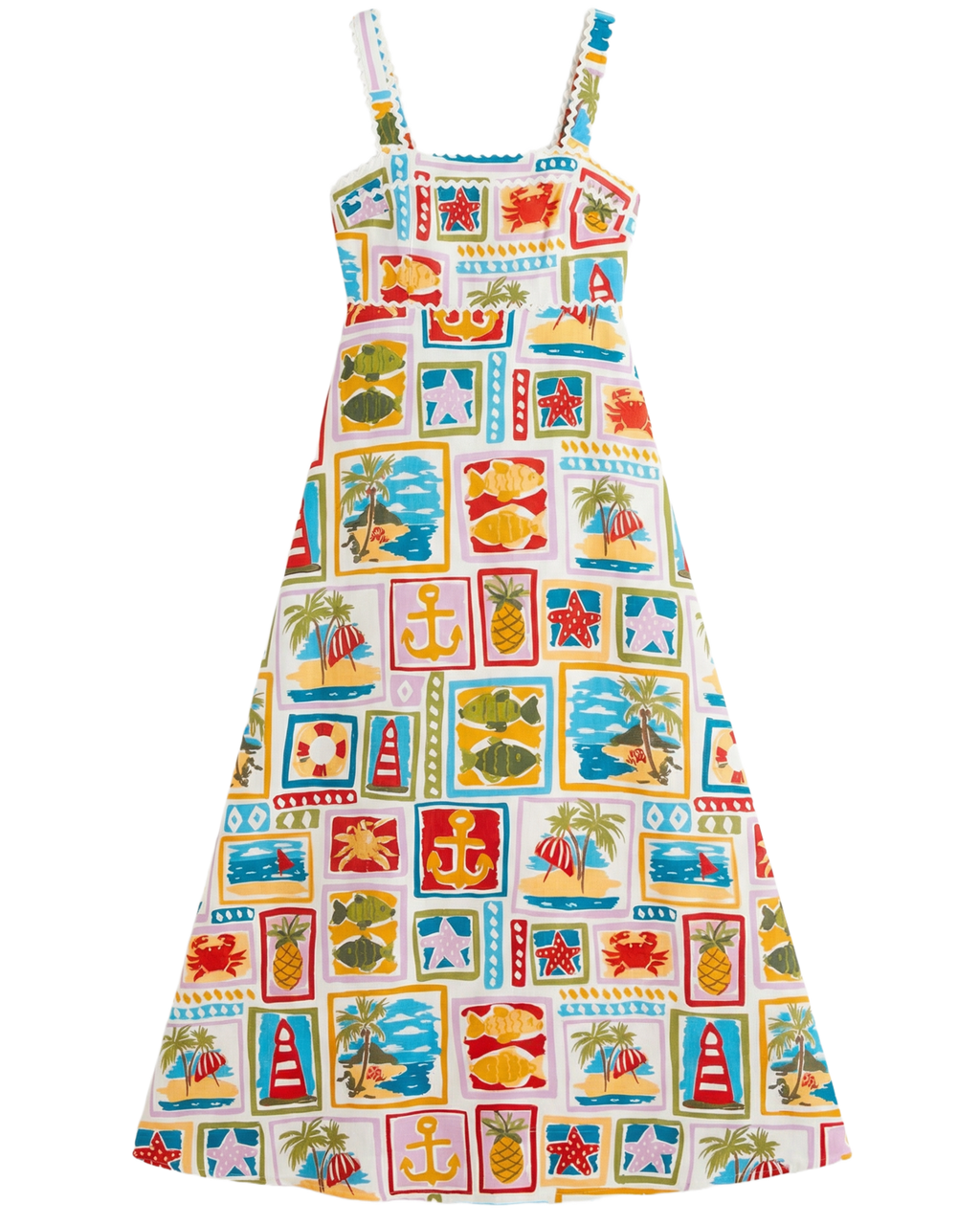 Vestido Midi Estampado Marino Blanco con estampado marino colorido - nn.studio Style 2467