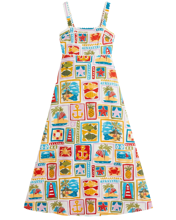 Vestido Midi Estampado Marino Blanco con estampado marino colorido - nn.studio Style 2467