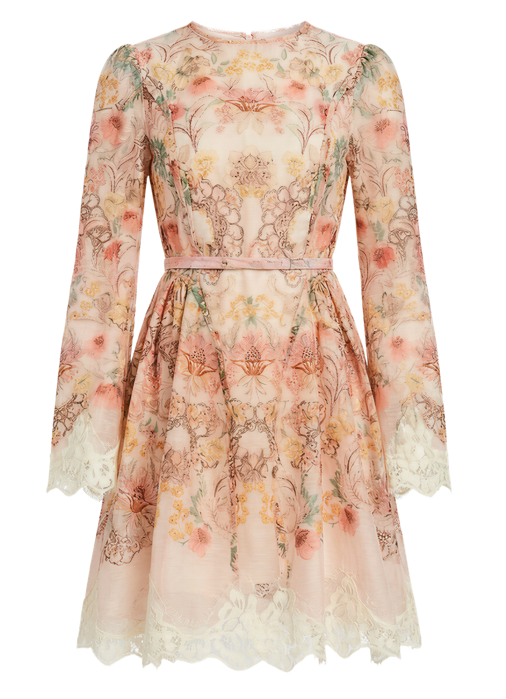 Vestido Midi Floral Rosa con Encaje Rosa pálido con estampado floral multicolor - nn.studio Style 9114