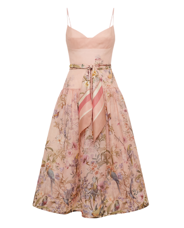 Vestido Midi Bicolor Falda Floral Rosa pálido superior / falda floral multicolor - nn.studio Style 9122