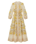 Vestido Maxi Floral con Borlas Crema con flores amarillas y azules - nn.studio Style 9125-A