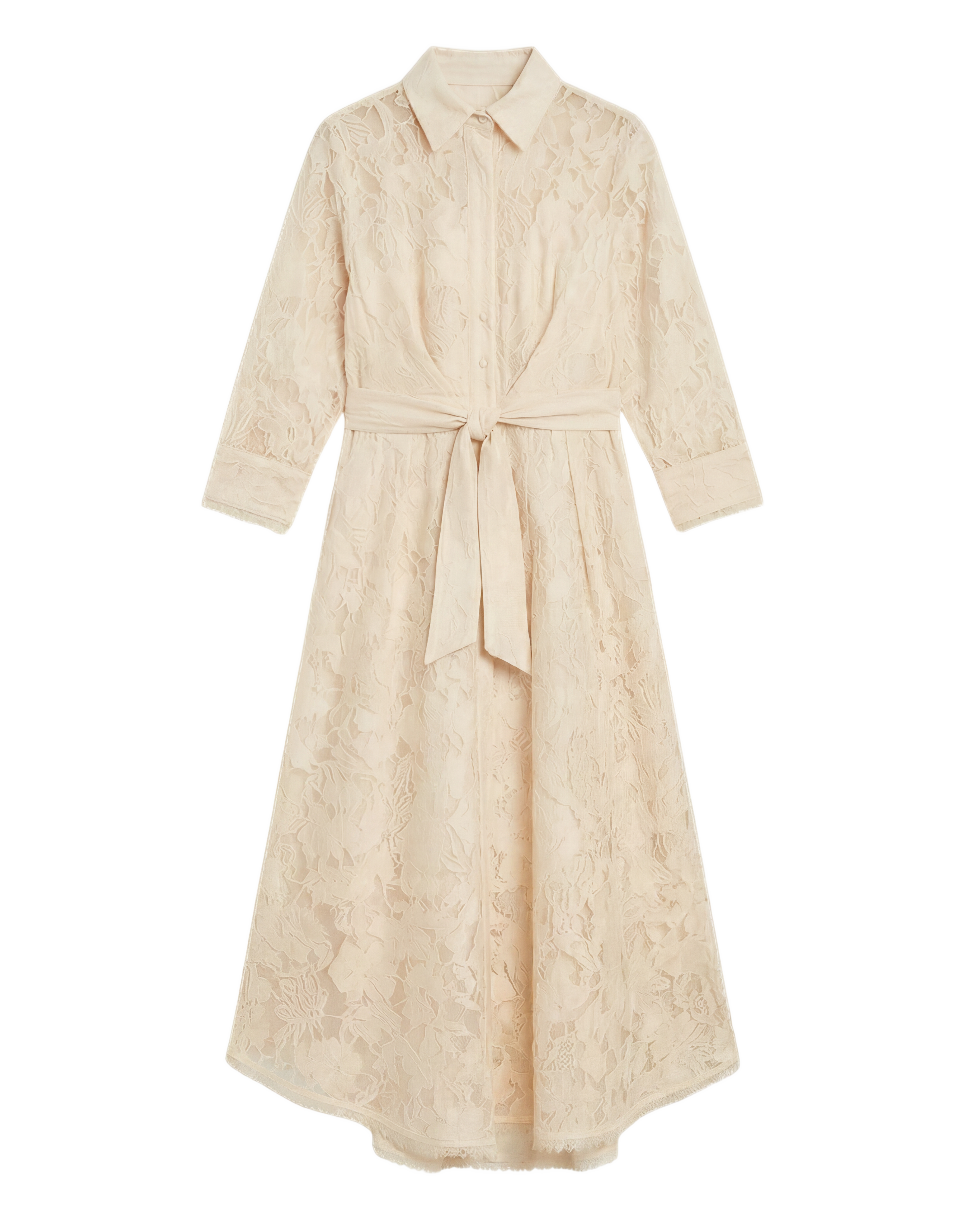 Vestido Maxi de Encaje Blanco Camisero Blanco/crema encaje completo - nn.studio Style 9126