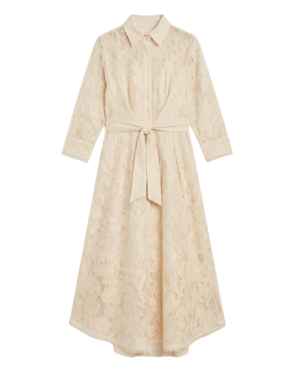 Vestido Maxi de Encaje Blanco Camisero Blanco/crema encaje completo - nn.studio Style 9126