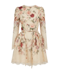 Vestido Mini Floral con Orilla de Encaje Crema con rosas rojas y rosas - nn.studio Style 9129